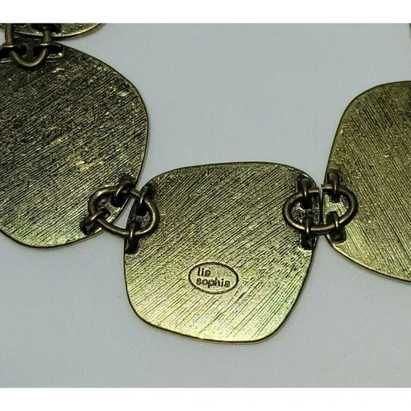 Lia Sophia Amazonia Gold Tone Green Enamel Statement Bib Necklace 22-25" - Picture 4 of 10